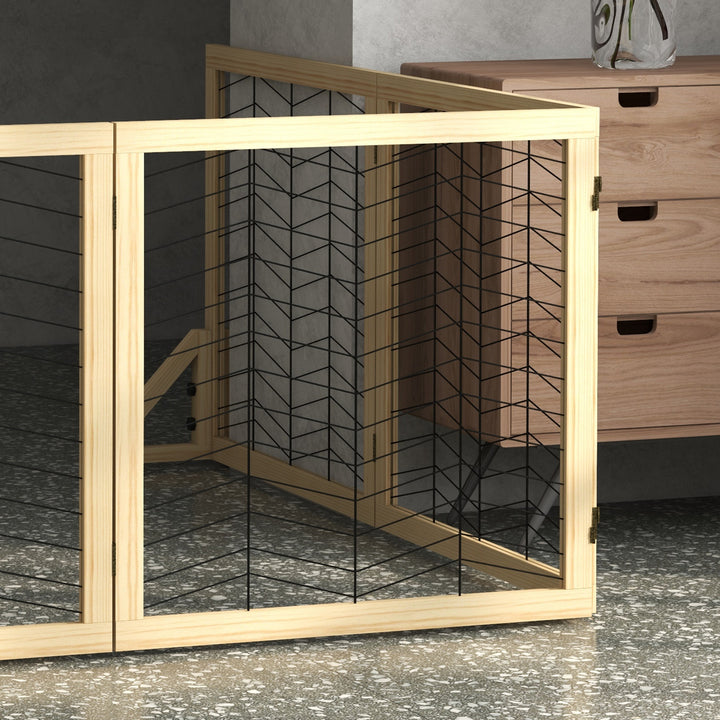 Pet Gate, Wooden Dog Barrier w/ 2PCS for Medium Dogs - Natural Wood Finish