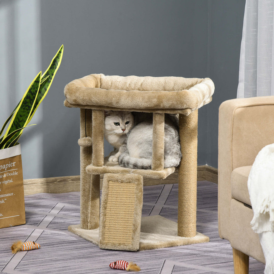 PawHut Cat tree Tower Climbing Activity Center Kitten Furniture with Jute Scratching Pad Ball Toy Condo Perch Bed Post 40 x 40 x 57cm Coffee