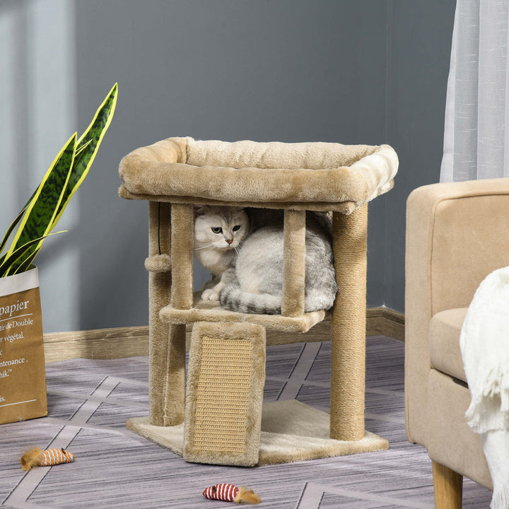 PawHut Cat tree Tower Climbing Activity Center Kitten Furniture with Jute Scratching Pad Ball Toy Condo Perch Bed Post 40 x 40 x 57cm Coffee
