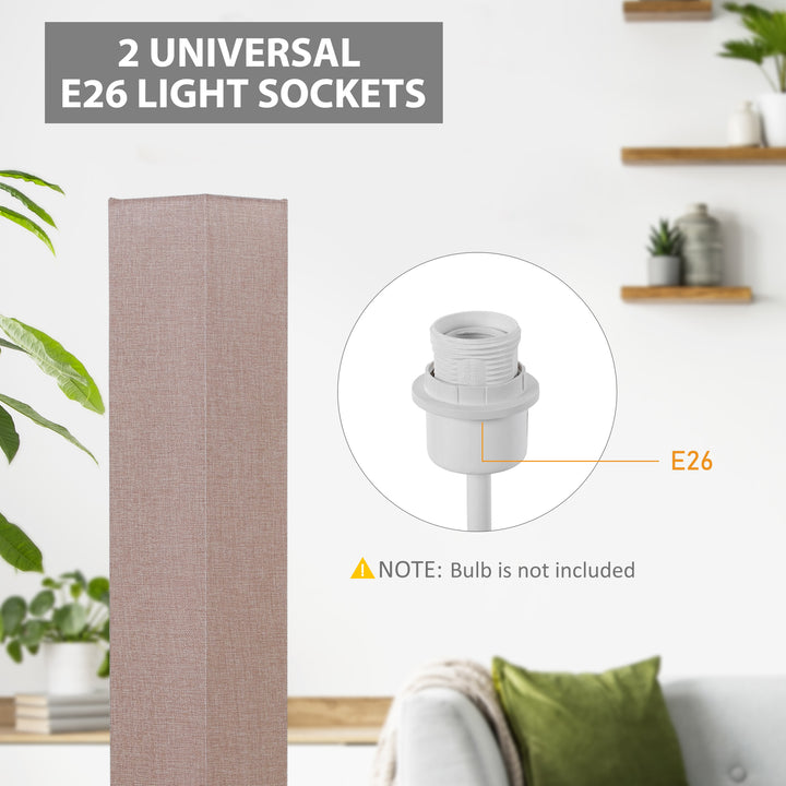 Tall Linen Floor Lamp w/ Wood Base Steel Frame- Cream