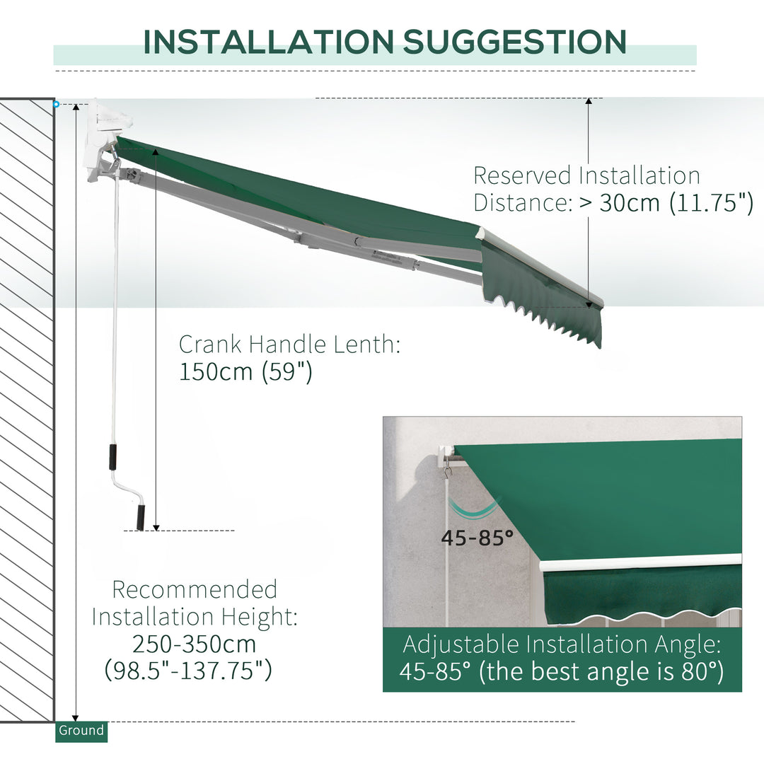 Awnings for Patio Awning Canopy Shelter Garden Sun Shade UV Blocker Light Weight Aluminium Frame w/ Hand Crank 3 x 2m Green