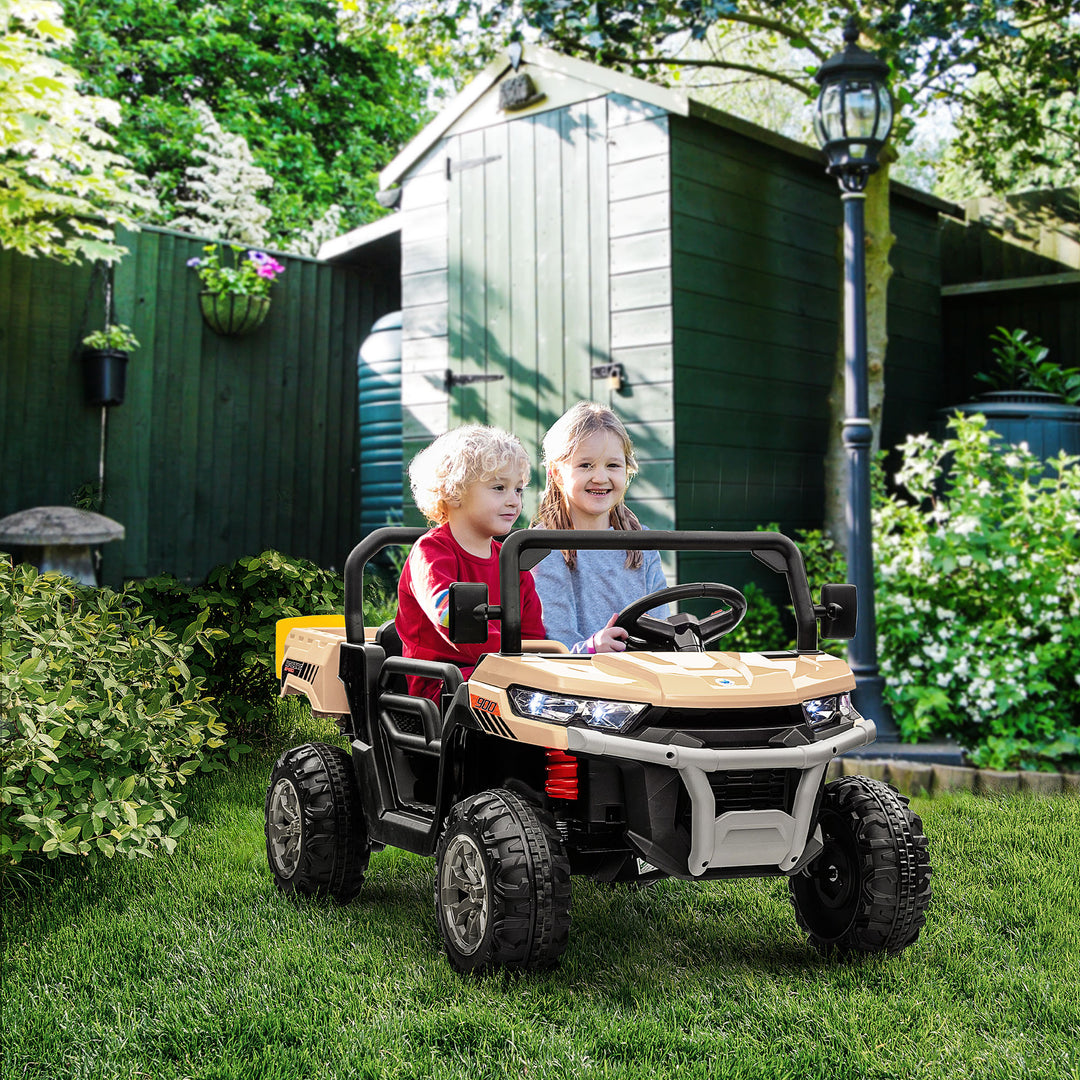 12V Two-Seater Kids Electric Ride-On Car, with Electric Bucket, Remote Control - Yellow