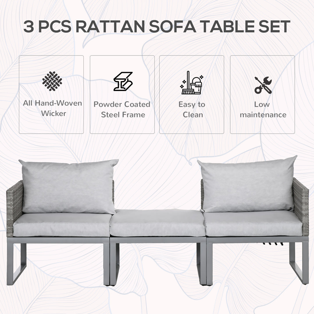 2 Seater Rattan Wicker Adjustable Sofa and Coffee Table Set Outdoor Garden Patio Furniture Lounge Conversation Seat Grey