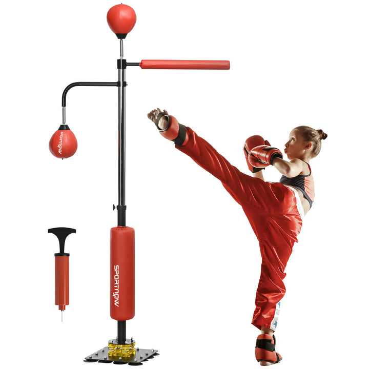 140-205cm Inflatable Punch Bag with Reaction Bar Challenge, Freestanding Punching Bag Training Equipment with Suction Cups, Speed Punching Bag, MMA Equipment, Red