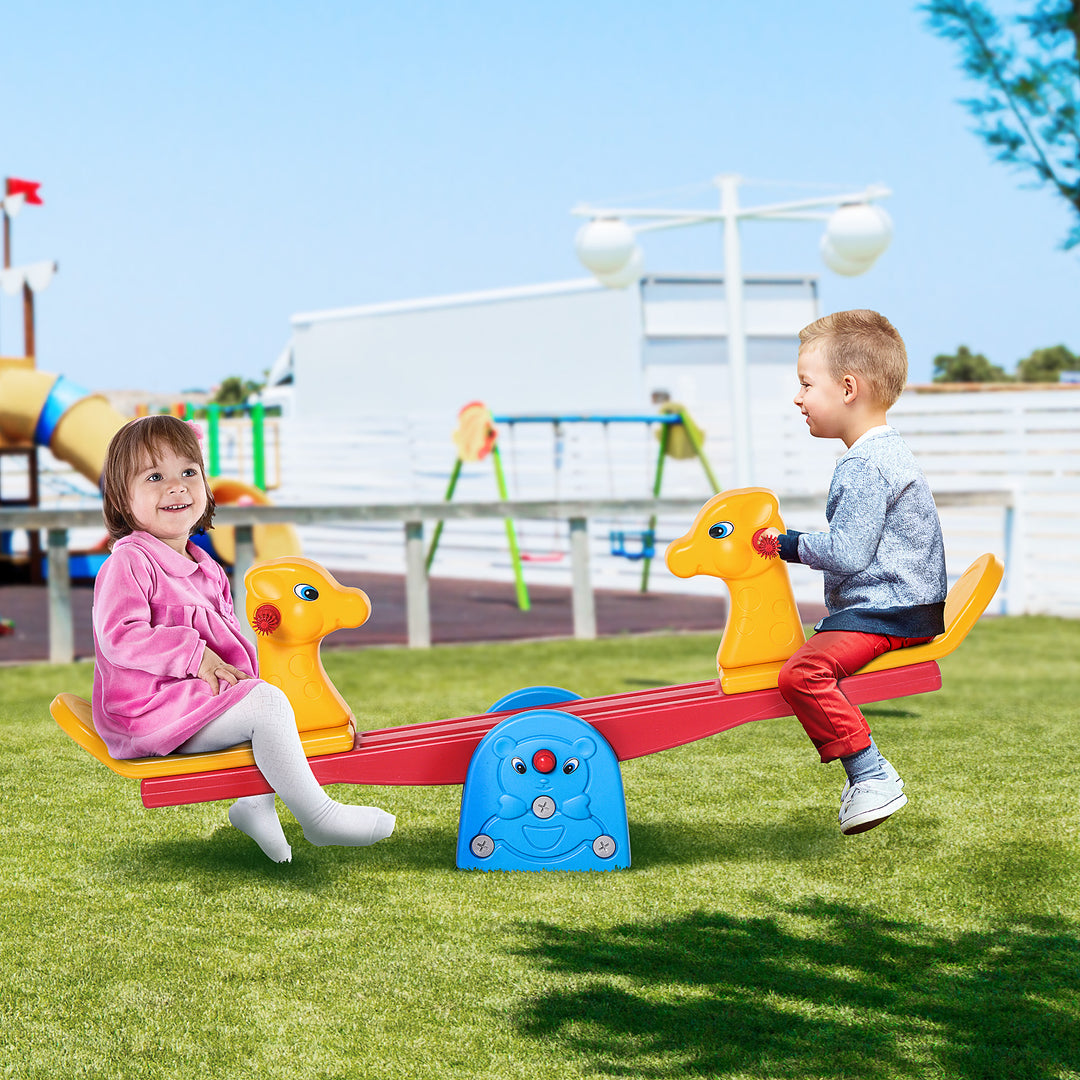 Kids Seesaw Safe Teeter Totter 2 Seats with Easy-Grip Handles, 360 Degrees Rotating Safe, Backyard Equipment, for 1-4 years old Multicolor