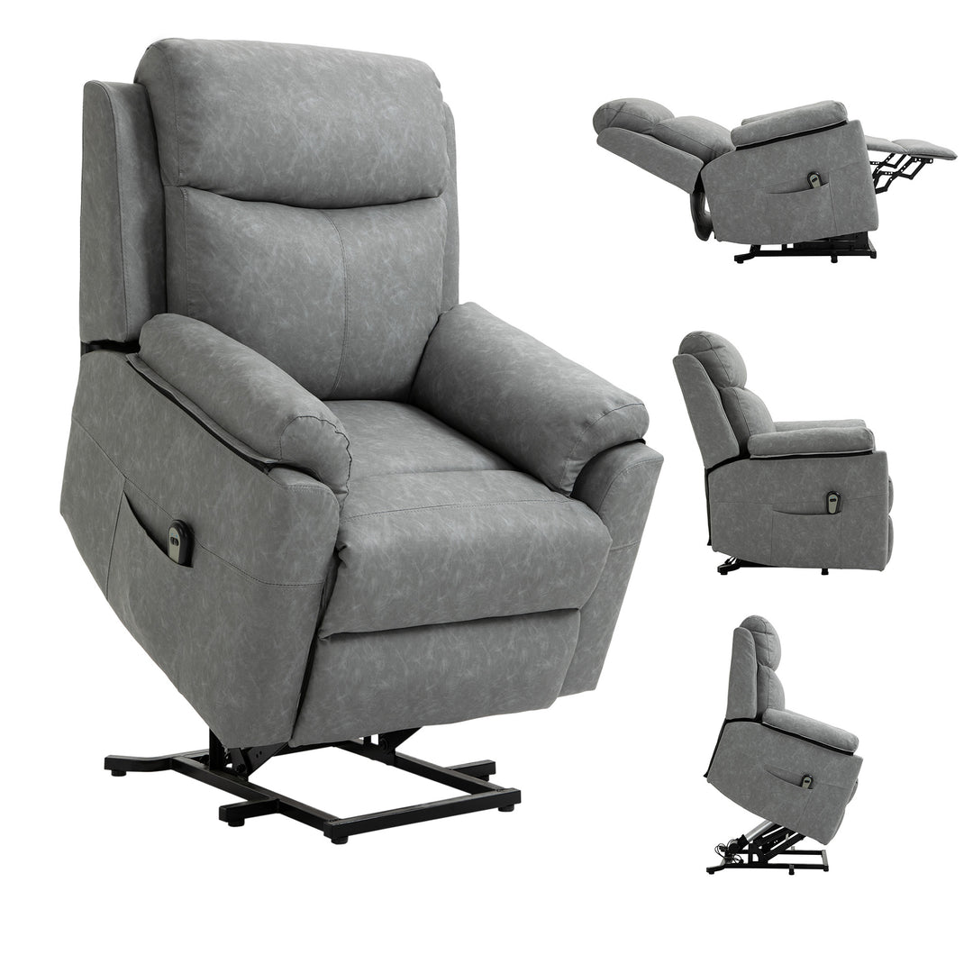 Power Lift Chair Electric Riser Recliner for Elderly, Faux Leather Sofa Lounge Armchair with Remote Control and Side Pocket, Grey