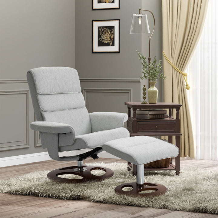 Recliner Chair Ottoman Set 360° Swivel Sofa Stool Modern Soft Thick Padding Wood Base Grey