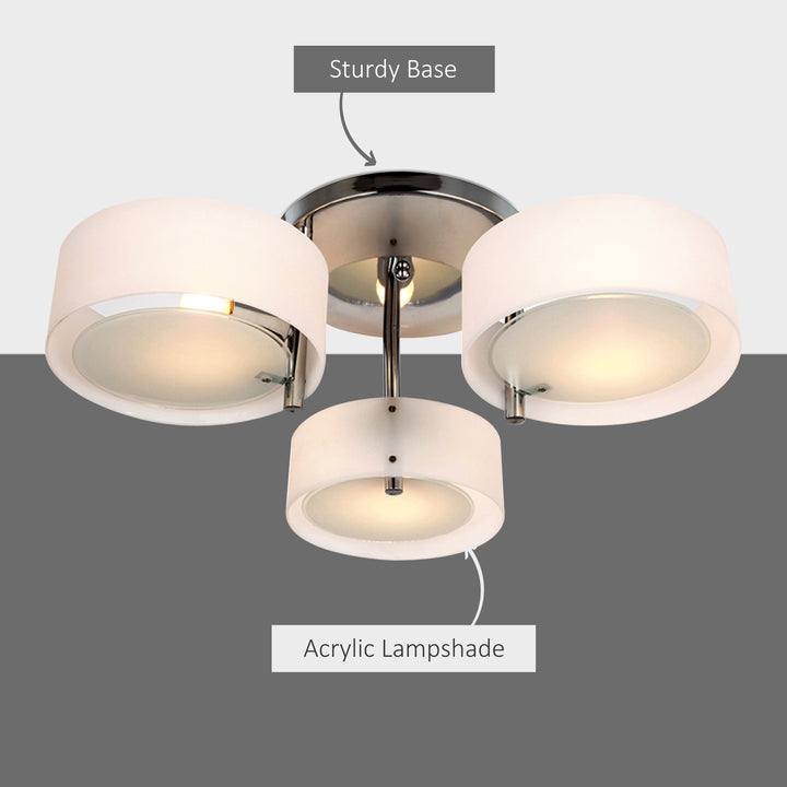 Acrylic Lamp Indoor 3 Light Pendant Chandelier Flush Mount Office Living Room Bedroom w/ Chrome Finish