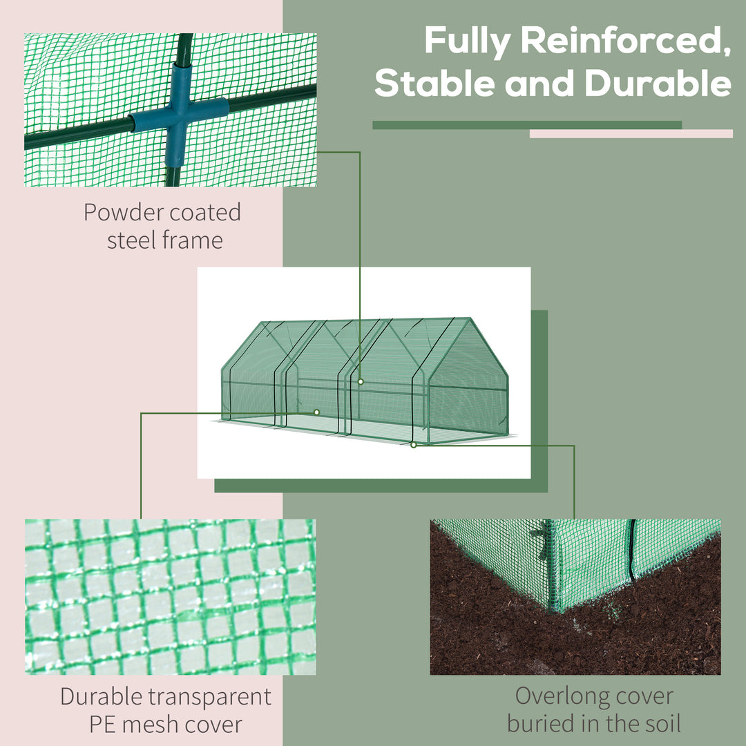 Outsunny 270 x 90 x 90 cm Steel Frame Poly Tunnel Steeple Greenhouse - Green