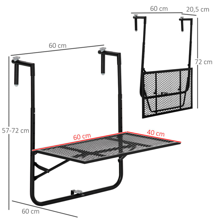 Balcony Hanging Table, Metal Wall Mount Desk, Adjustable Folding Balcony Deck Table for Patio and Garden, Black