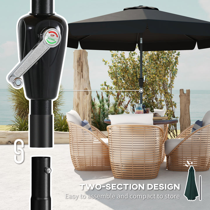 2.7m Patio Parasol Garden Umbrellas Outdoor Sun Shade Table Umbrella with Tilt, Crank, 8 Ribs, Ruffles, Black