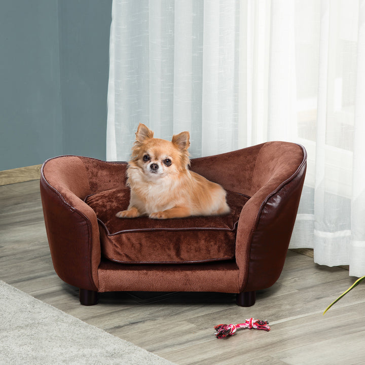 Dog Sofa Chair with Legs, Pet Couch with Soft Cushion for Extra Small Dogs Cats, Brown, 68.5 x 40.5 x 40.5 cm