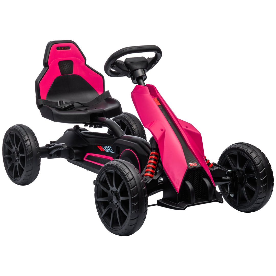 Children Pedal Go Kart, Kids Ride on Racer with Adjustable Seat, Swing Axle, Shock Absorption EVA Tyres, Handbrake, for Boys and Girls Aged 3-8 Years Old, Pink