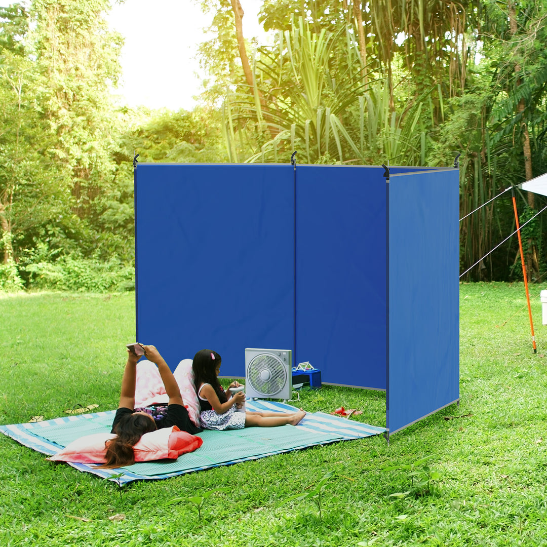 Camping Windbreak with Carry Bag and Steel Poles, Privacy Wall, 450cm x 150cm