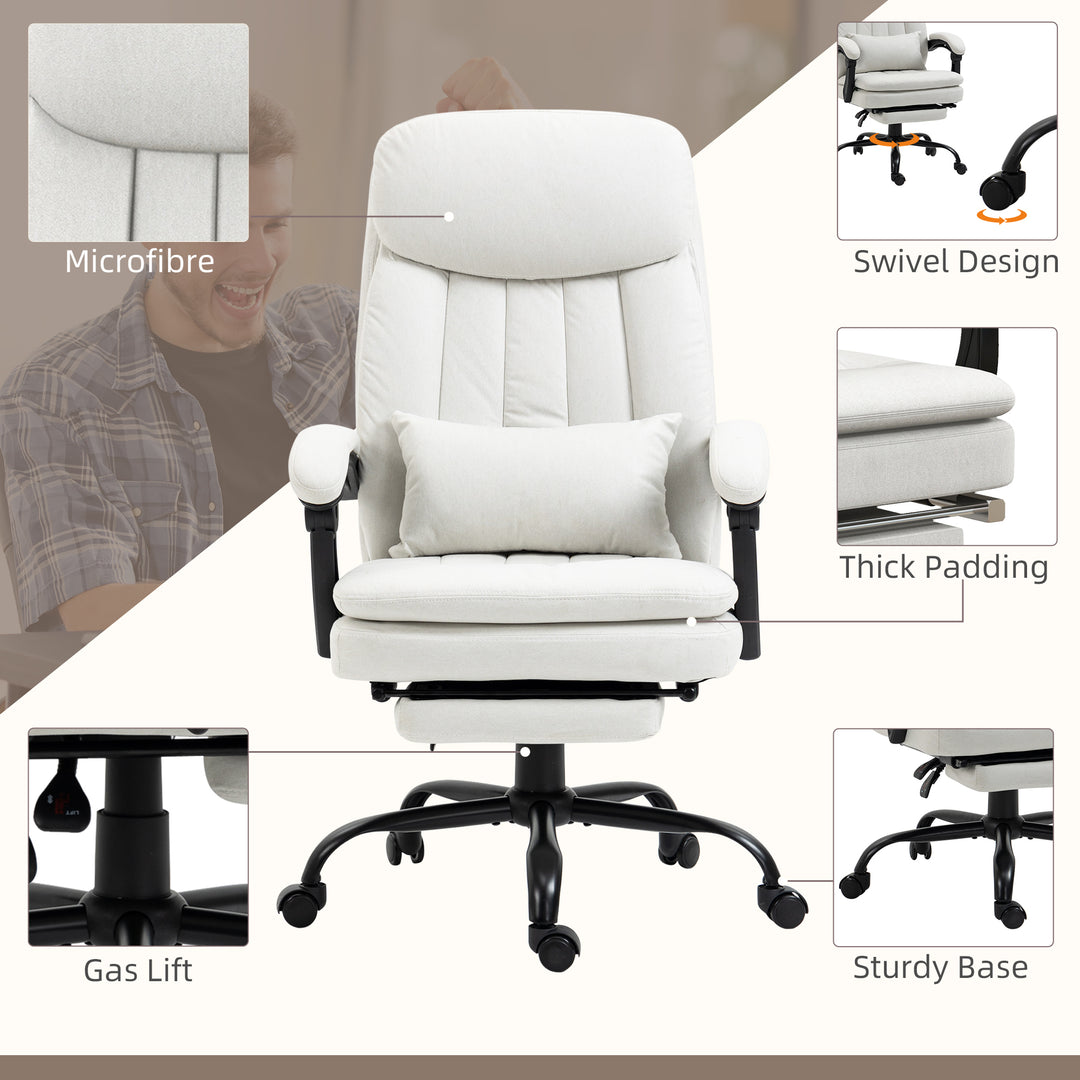 Vibration Massage Office Chair w/ Heat, Lumbar Support Pillow-Cream White