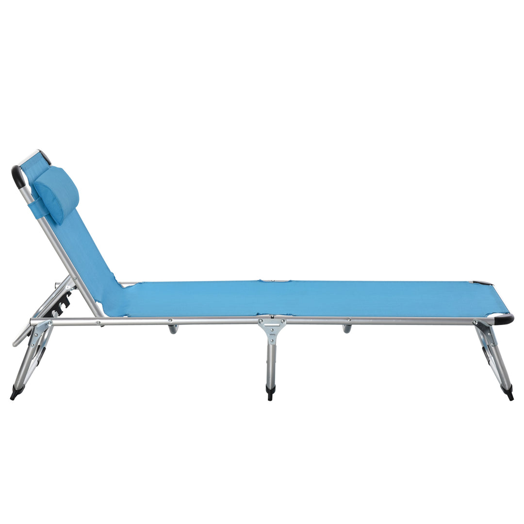 Outsunny Foldable Reclining Sun Lounger Lounge Chair Camping Bed Cot with Pillow 5-Level Adjustable Back Aluminium Frame Blue