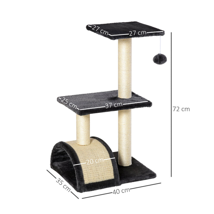 PawHut Cat tree Tower 72cm Climbing Activity Centre Kitten with Sisal Scratching Post Pad Arc Perch Hanging Ball Toy Grey