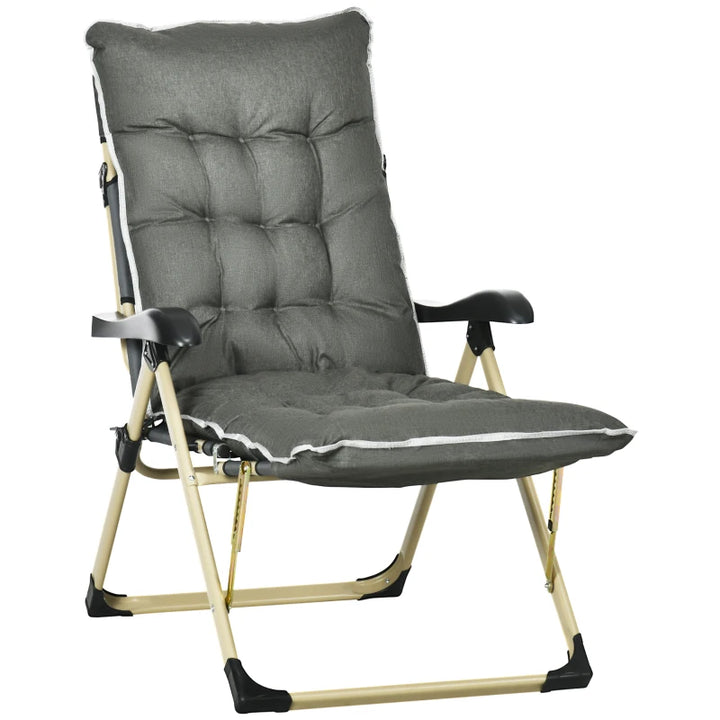 Outdoor Reclining Sun Lounger Chair, Folding Garden Recliner with Cushion