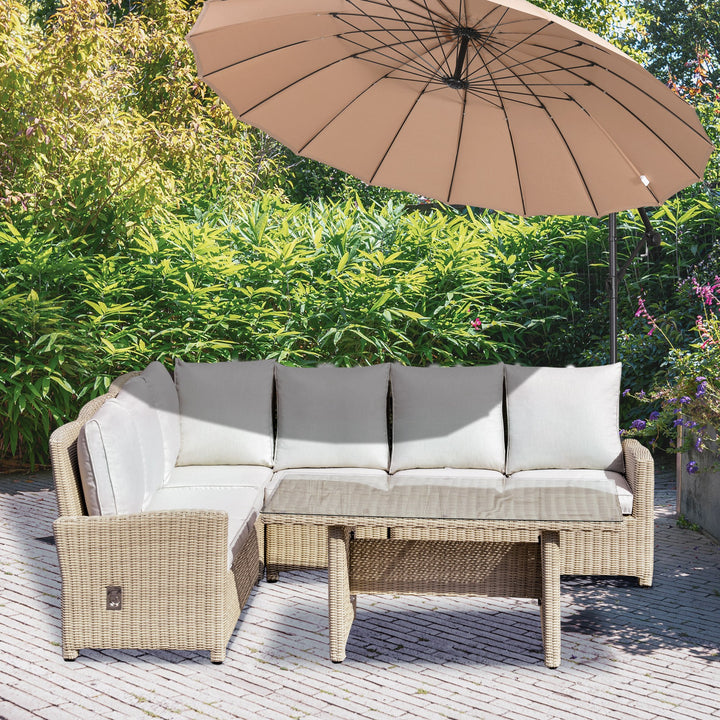 6-Seater Reclining PE Rattan Garden Dining Set Patio Furniture w/Sofa Chairs Glass Table Cushions Adjustable Feet Stylish Lounge Conversation