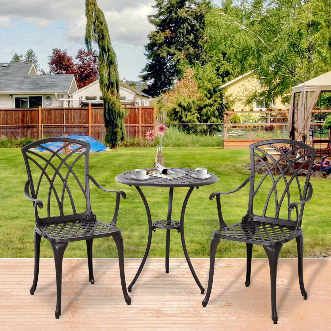 Patio Cast Aluminium 3 PCS Bistro Set Coffee Table & 2 Chairs Set Outdoor Garden Furniture Set