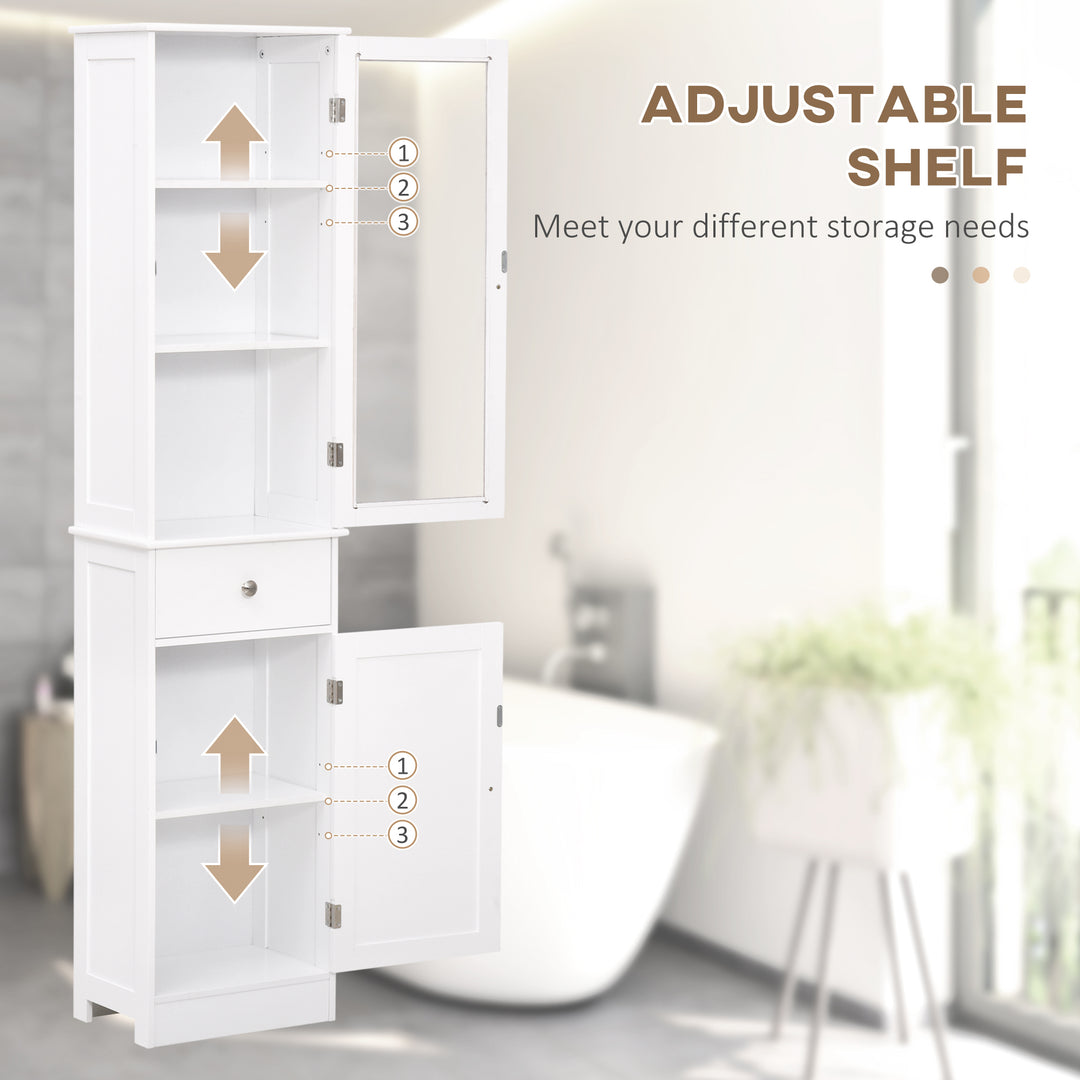 kleankin Bathroom Storage Cabinet with 3-tier Shelf Drawer Door, Floor Cabinet Free Standing Tall Slim Side Organizer Shelves, White