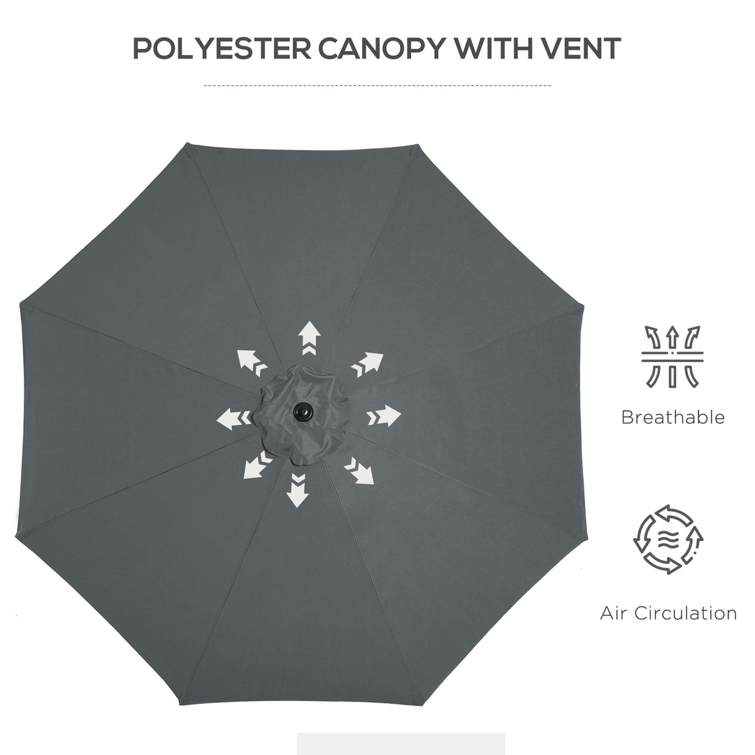 3(m) Tilting Parasol Garden Umbrellas, Outdoor Sun Shade with 8 Ribs, Tilt and Crank Handle for Balcony, Bench, Garden, Dark Grey