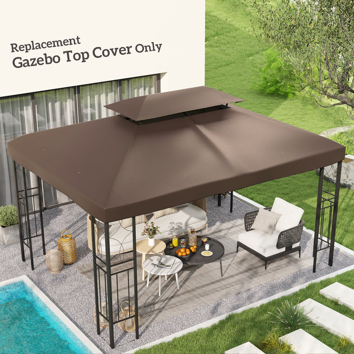 Outsunny 3x4m Gazebo Replacement Roof Canopy 2 Tier Top UV Cover Garden Patio Outdoor Sun Awning Shelters Brown (TOP ONLY)