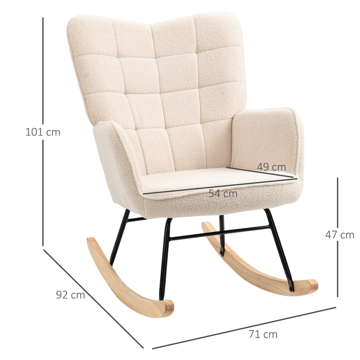 Wingback Rocking Chair for Nursing, Berber Fleece Nursery Glider Rocker, Modern Armchair for Living Room, Beige