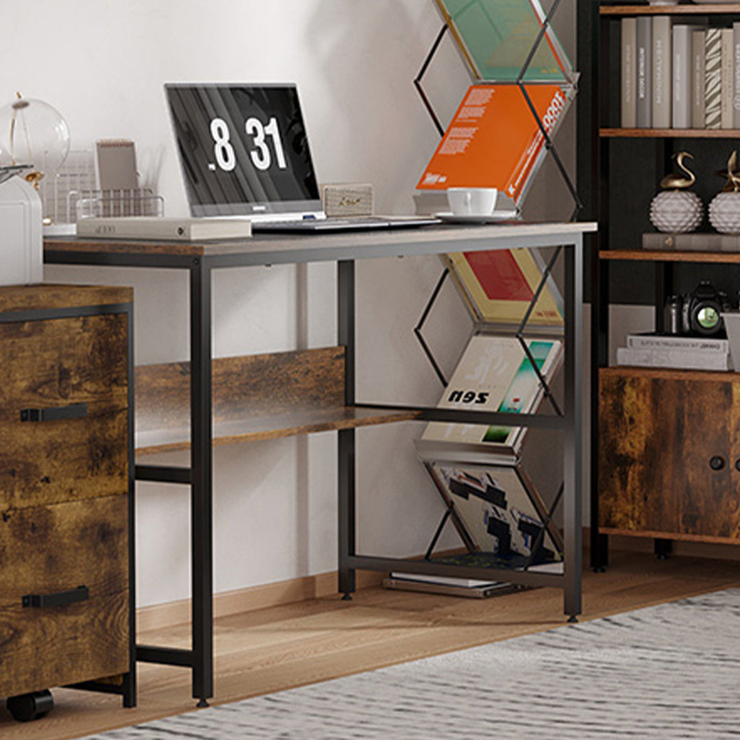 Computer Desk w/ Storage Shelf Adjustable Feet Metal Frame Home Office Laptop Study Writing Workstation Table Rustic Brown