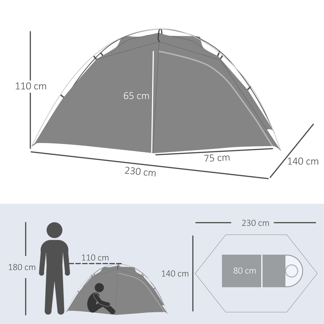 Camping Tent, Compact 2 Man Dome Tent, Waterproof Lightweight Outdoor Tent with Double Layer Doors, Dark Grey