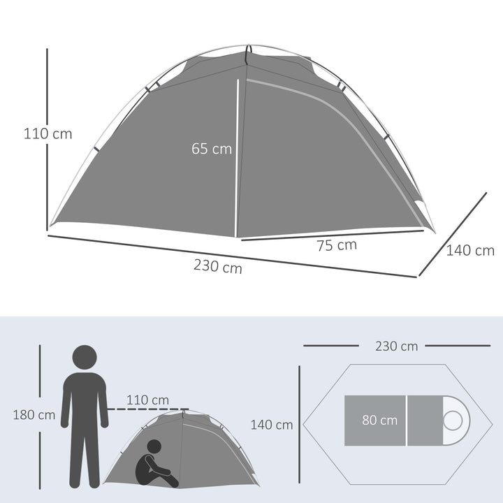 Camping Tent, Compact 2 Man Dome Tent, Waterproof Lightweight Outdoor Tent with Double Layer Doors, Dark Grey