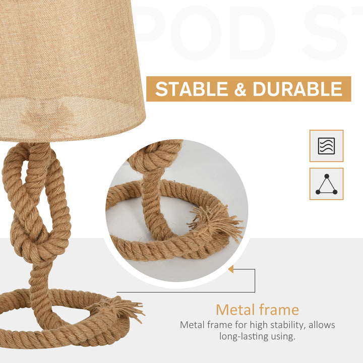 HOMCOM Nautical Style Rope-Base Table Lamp w/ Fabric Lampshade Metal Frame Power Switch Unique Lighting Furnishing Bedroom Living Room Study Beige