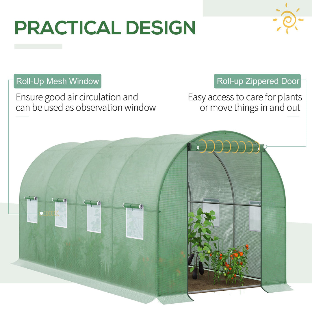 4x2 m Polytunnel Walk-in Greenhouse with Zip Door and Windows-Green