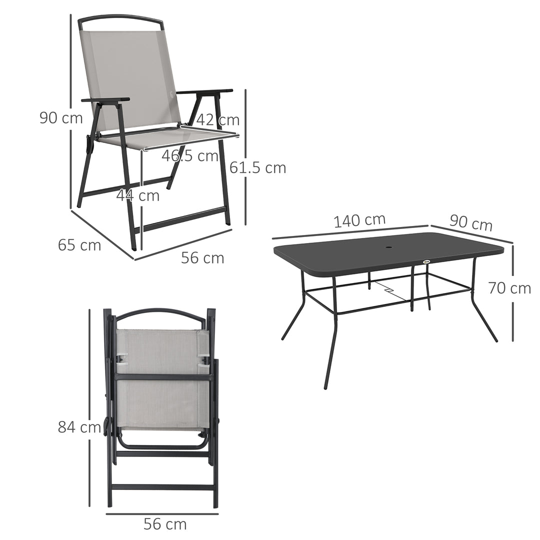 7 Piece Garden Furniture Set with Glass Dining Table and Folding Chairs, 6 Seater Outdoor Patio Furniture for Deck and Balcony, Black