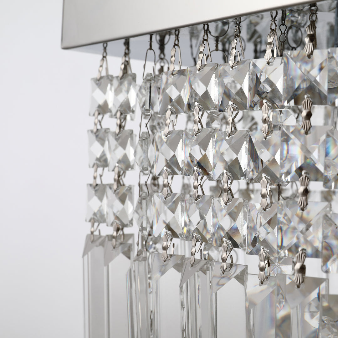 Modern Crystal Ceiling Light Square Crystal Chandelier for Living Room, Dining Room, Hall, E14 Base, Silver, 80 x 25 x 23cm