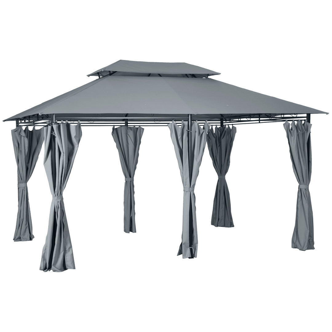 Outsunny 10 x 13ft Outdoor 2-Tier Steel Frame Gazebo with Curtains Outdoor Backyard, Black/Grey