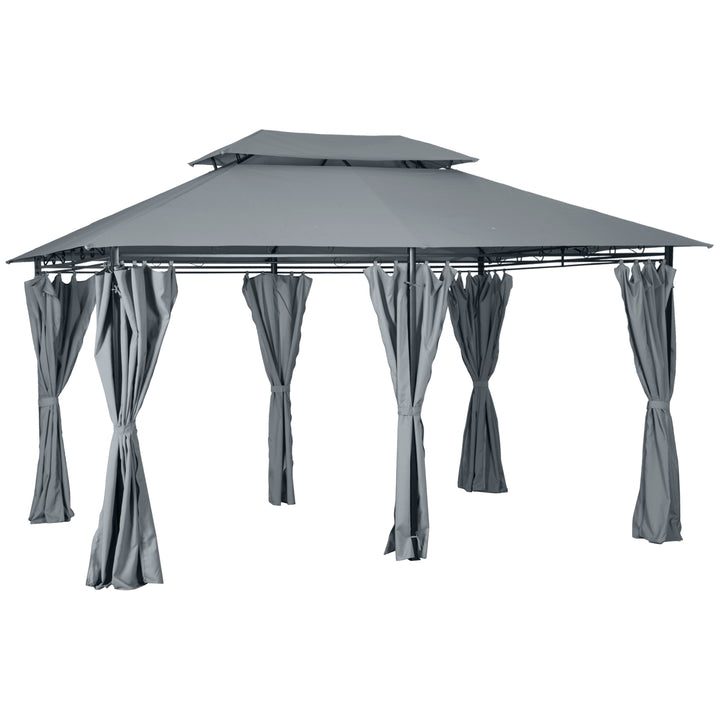 Outsunny 10 x 13ft Outdoor 2-Tier Steel Frame Gazebo with Curtains Outdoor Backyard, Black/Grey