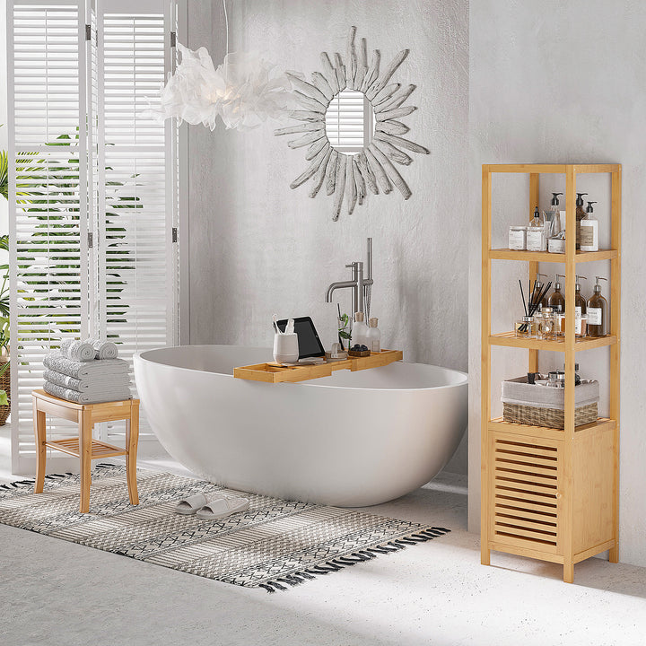 Bamboo Bathroom Shower Bench w/ Lower Shelf