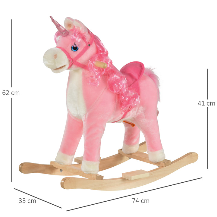 Kids Unicorn Plush Rocking Ride On w/ Sound Pink