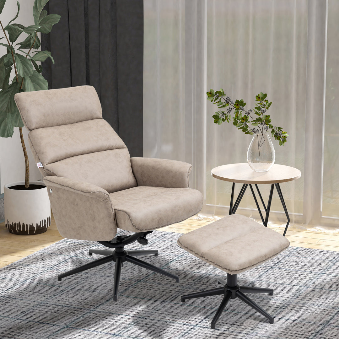 Swivel Recliner Chair and Footstool, Adjustable and Removable Headrest, Khaki