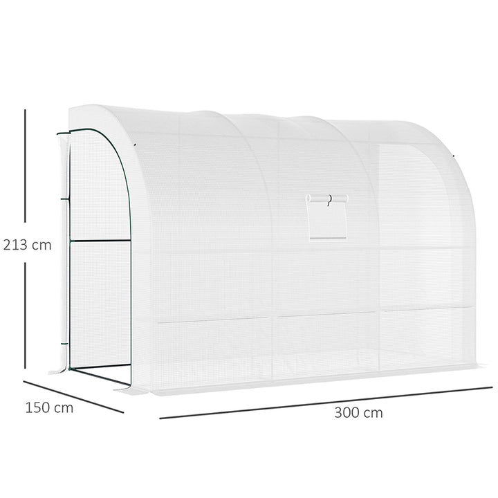 Outsunny Outdoor Walk-In Greenhouse, Plant Nursery with Zippered Doors, PE Cover and 3-Tier Shelves, White, 300 x 150 x 213 cm