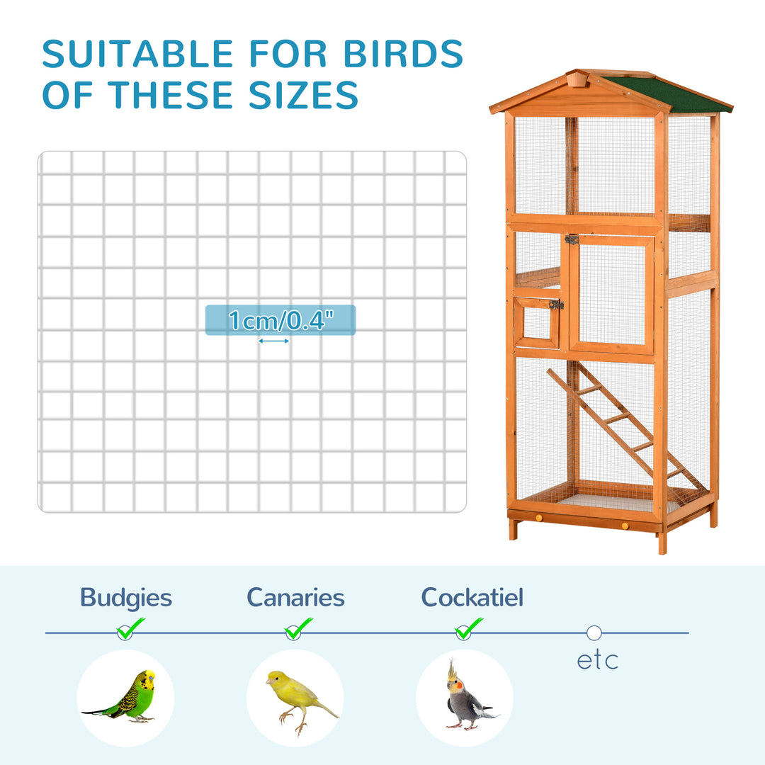 Wooden Bird Aviary Cages Outdoor Finches Birdcage with Pull Out Tray 2 Doors, Orange