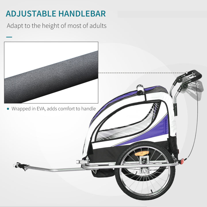 Child Bike Trailer Baby Bicycle Trailer 360° Rotatable for 2 Kids with Steel Frame LED Purple