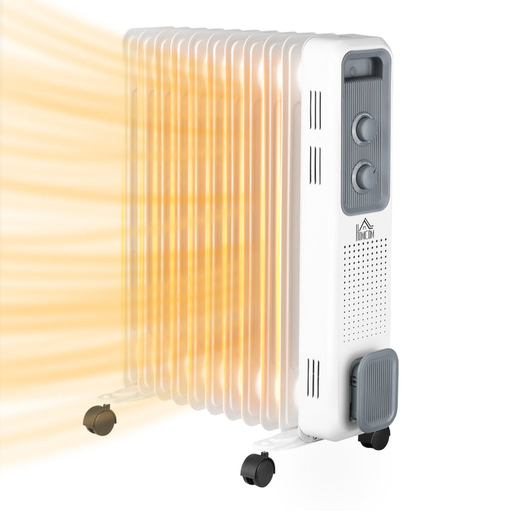 HOMCOM 2720W Oil Filled Radiator, Portable Electric Heater w/ 3 Heat Settings, Adjustable Thermostat, Safe Power-Off, 11 Fins