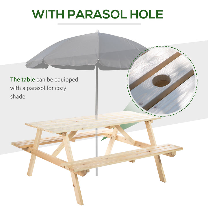 4 Seater Wooden Picnic Table Bench for Outdoor Garden or Patio w/ Parasol Cutout 150 cm