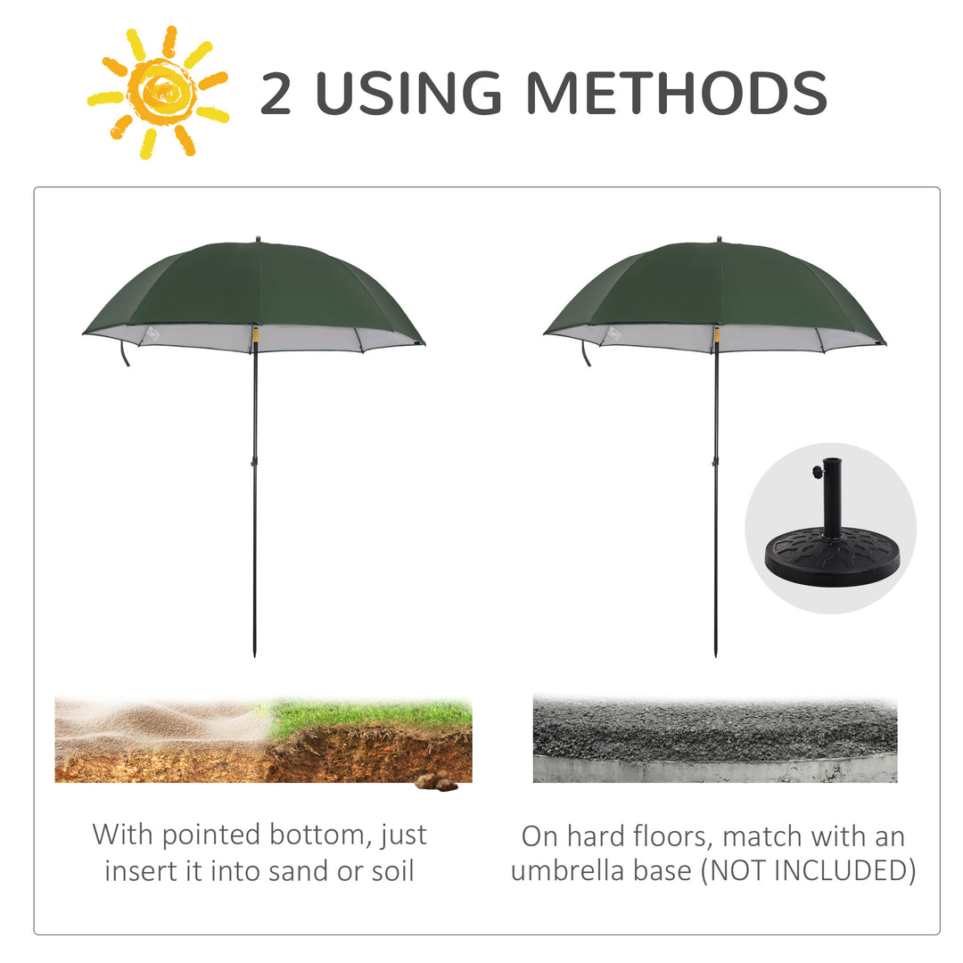 Outsunny 2m Beach Parasol Fishing Umbrella Brolly with Sides and Push Botton Tilt Sun Shade Shelter with Carry Bag, UV30+, Green