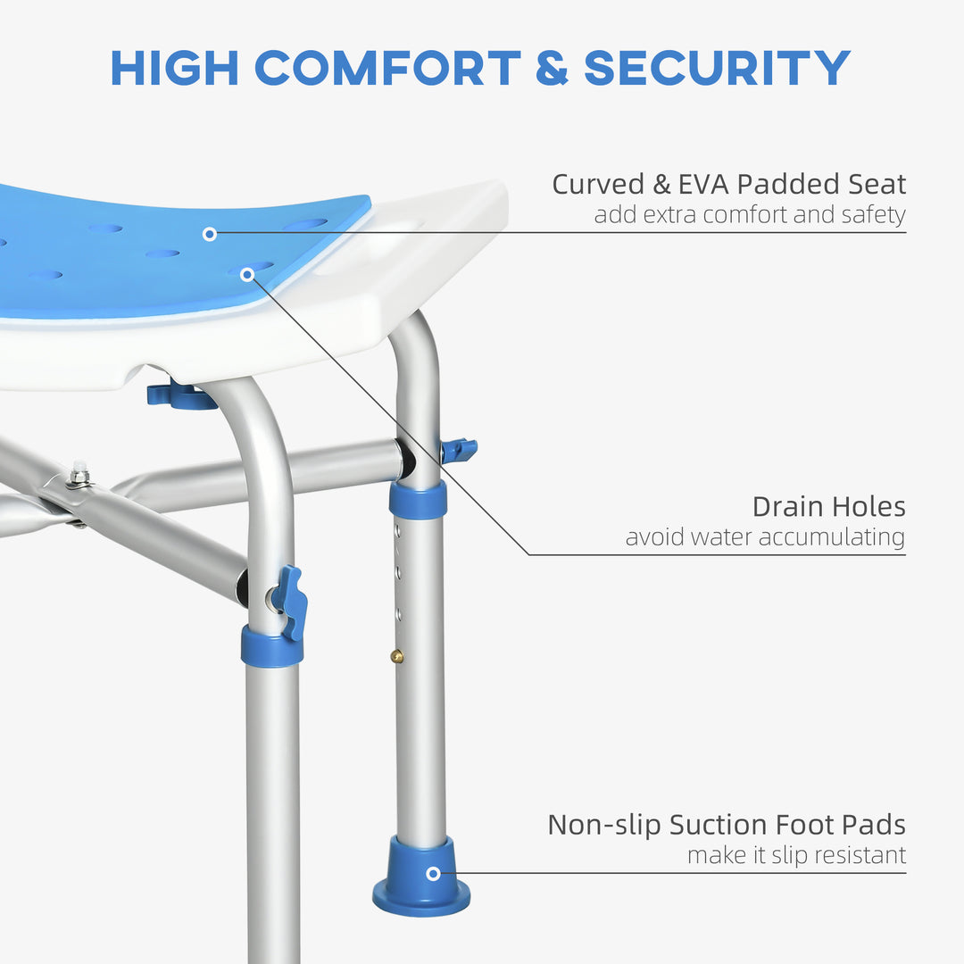 Shower Chair for the Elderly and Disabled, Adjustable Padded Shower Stool with Built-in Handle and Non-slip Suction Foot Pads, Blue