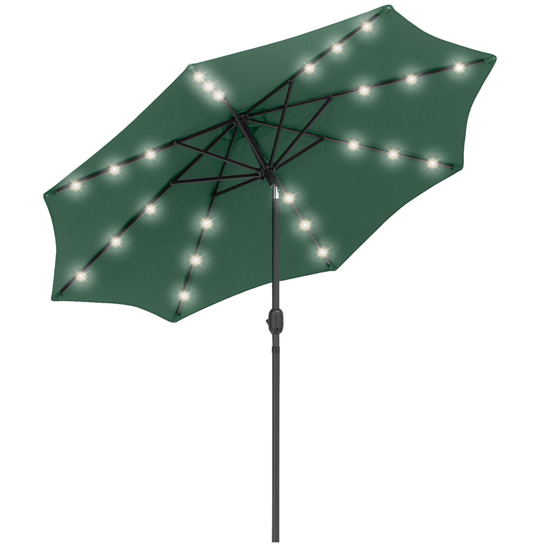 Outsunny 2.7m Garden Parasol, Patio LED Umbrella with Push Button Tilt/Crank 8 Rib Sun Shade for Outdoor Table Market Umbrella Green