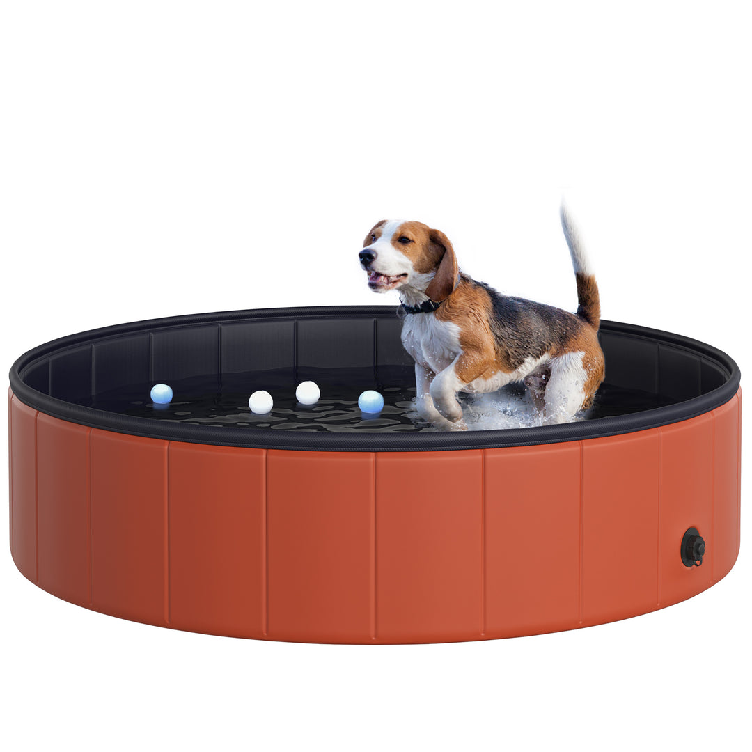 PawHut Pet Swimming Pool, Foldable, 120 cm Diameter-Red