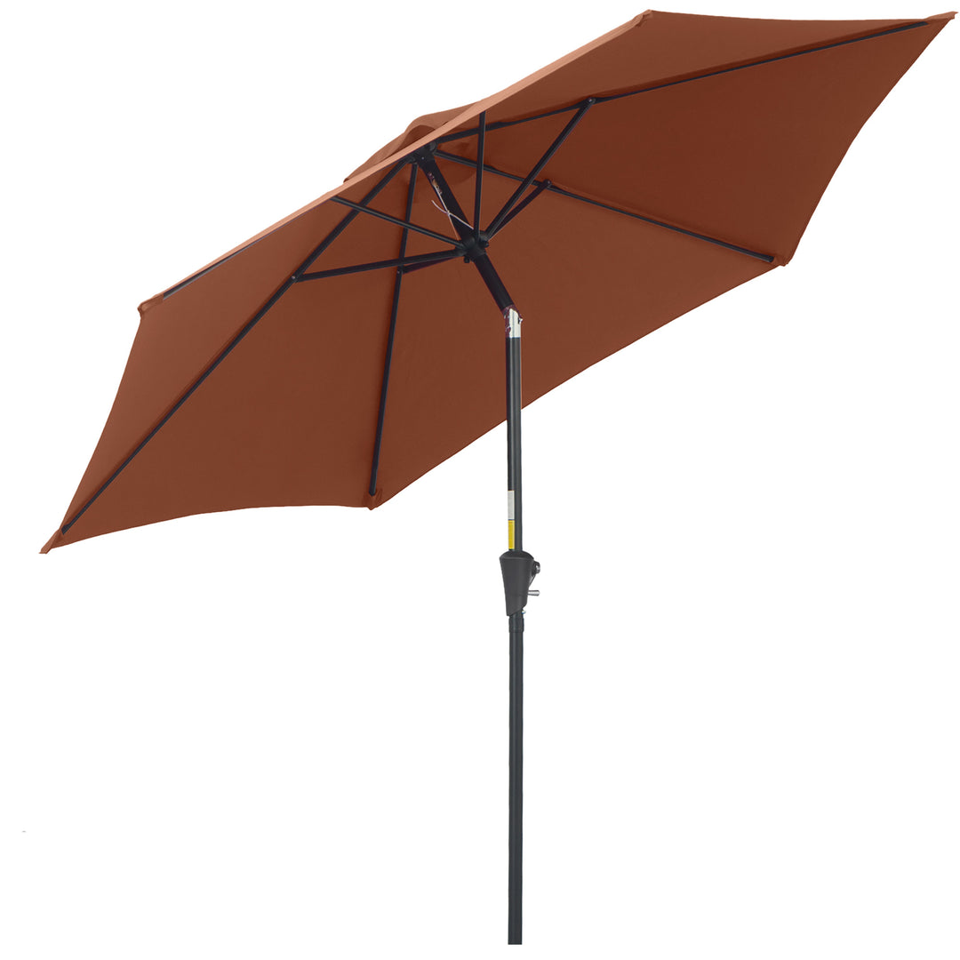 Outsunny 2.7M Parasol Patio Tilt Umbrella Sun Umbrella Outdoor Garden Sunshade Aluminium Frame with Crank, Coffee